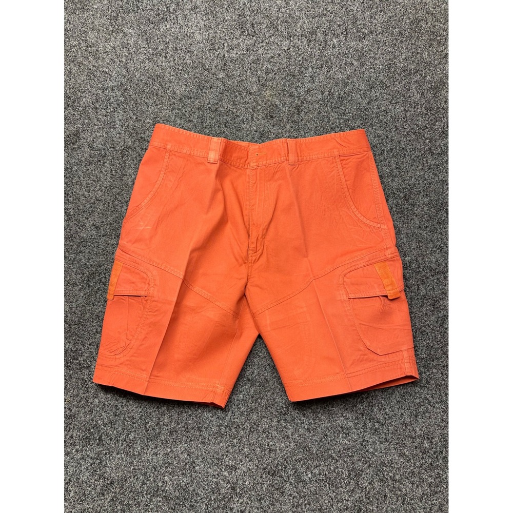 Roundtree & Yorke Mens Orange Cotton Cargo Shorts Size 38 Utility Casual Summer